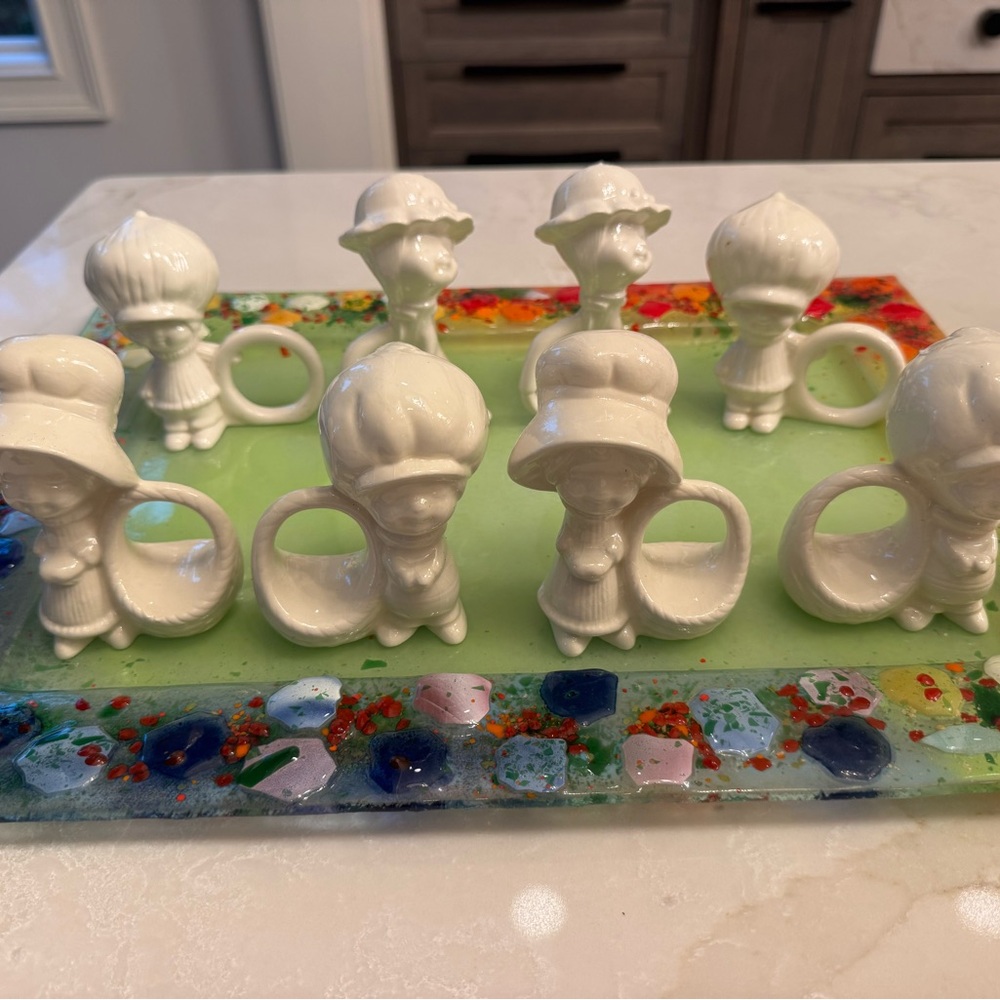 Charming White Ceramic HOLLIE HOBBIE Napkin Holders from the 1970s. Set of 8.